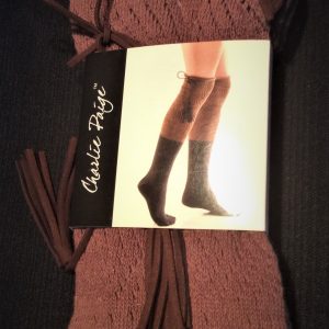 Charlie Paige Boot Socks Brown with Fringe